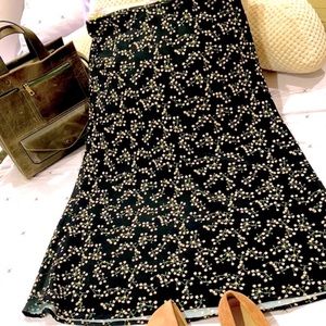 🎉FLORAL A-LINE SKIRT WOMENS LIGHT LONG BLACK ELASTIC WAISTBAND SUMMER GREAT!✨🎉
